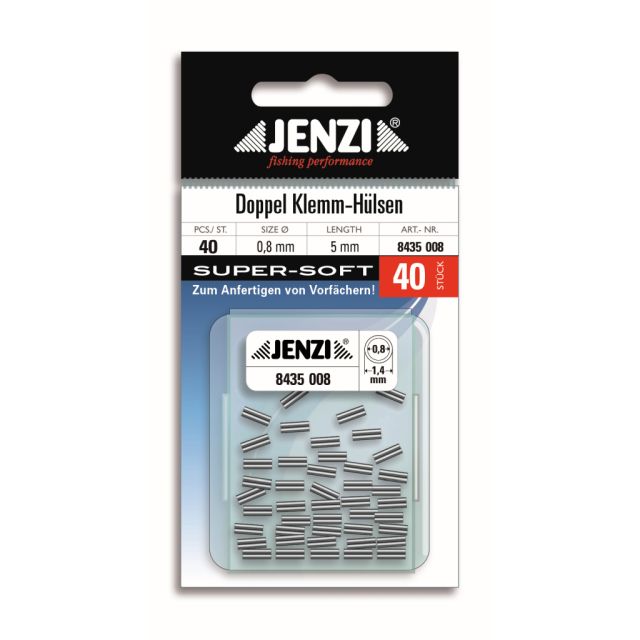 JENZI Doppel Klemm-Hülsen, Innen-Ø: 0,8 mm, Inhalt: ca. 40 Stück - Shop für  Meeresangler - Nordmeer Handel GbR